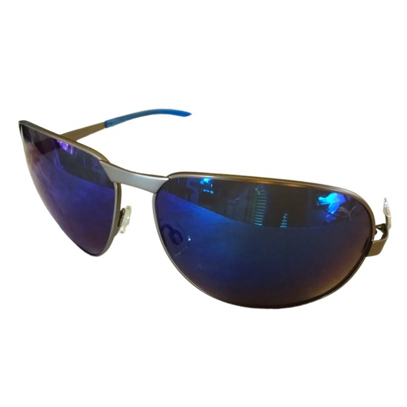 Puma Aviator Sunglasses Gray Frame Blue Acetate Lens 63-13- 135 mm 100% UV Pro - Picture 6 of 9